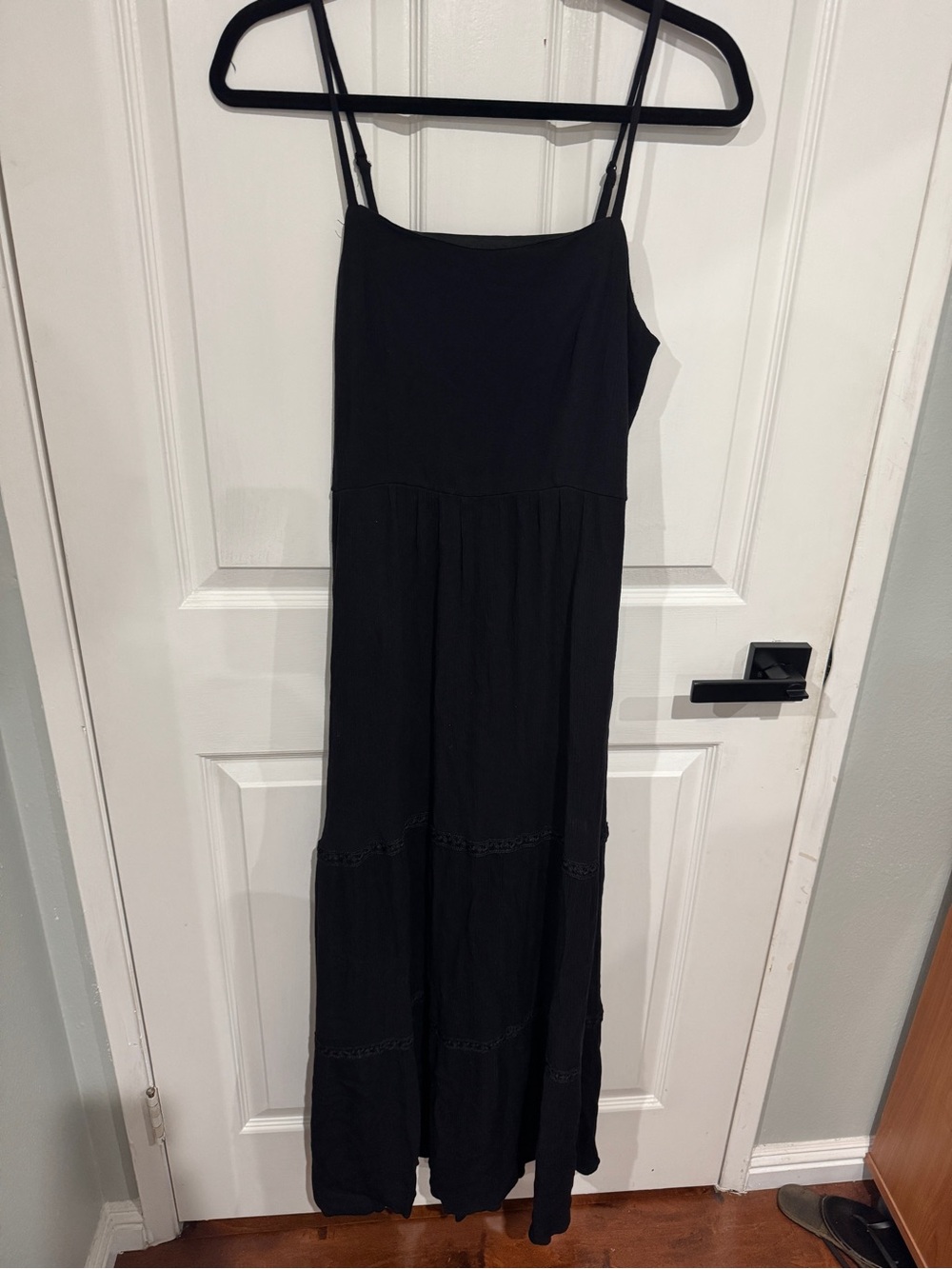 As U Wish Black Spaghetti-Strap Maxi Dress with Tiered Skirt